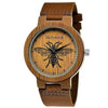 Reloj Holzwerk MY BEE de madera para mujer y hombre con correa de piel y estampado de abejas, versión en marrón