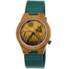 Holzwerk FLORISTIC women's and men's wooden watch with floral pattern, variant in turquoise blue & brown