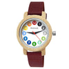 Holzwerk RAINBOW RED colorido reloj pequeño de cuero y madera para mujer, variante en blanco, rojo oscuro