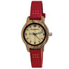 Reloj Holzwerk CLARA RED pequeño de madera para mujer con correa de piel, versión en rojo oscuro, beige