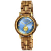 Reloj pequeño de madera para mujer Holzwerk BRANDIS, versión en beige arce, dorado y azul claro