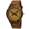 Holzwerk MONARCH women's wooden watch with leather strap, butterfly pattern, variant in brown