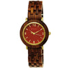 Holzwerk THALE pequeño reloj de madera de diseño para mujer, variante en marrón castaño, rojo, dorado