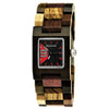 Holzwerk SEESEN women's wooden watch, square design, brown, black & red