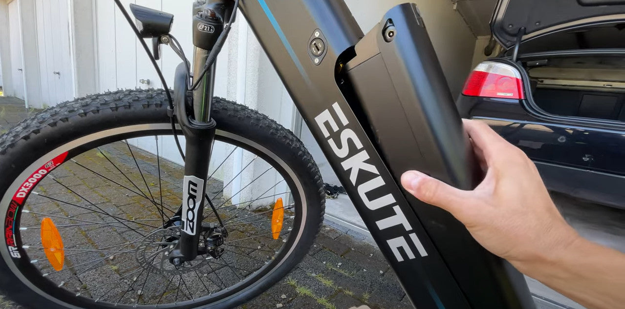 An electric bicycle is installing batteries