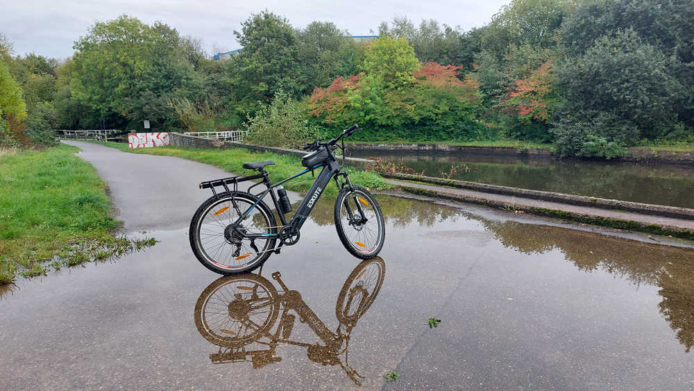 electric bike in the puddle of water