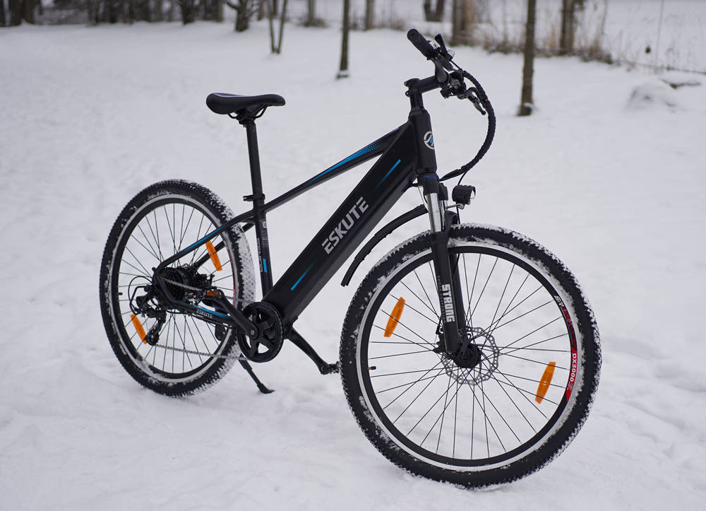 electric bike on the snowy ground