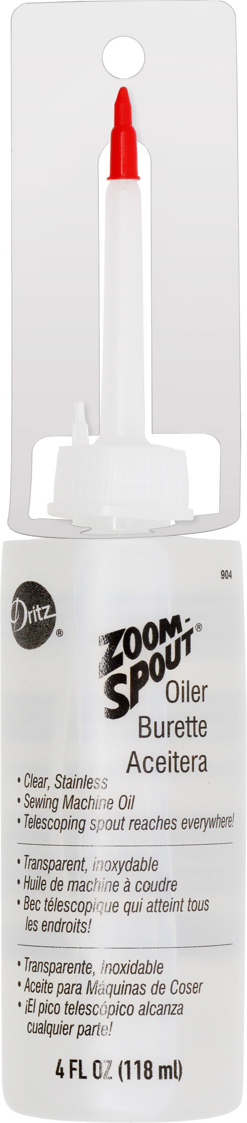 12 BOTTLES (1 CASE) ZOOM SPOUT OILER - 4 OZ CLEAR WHITE SEWING MACHINE OIL