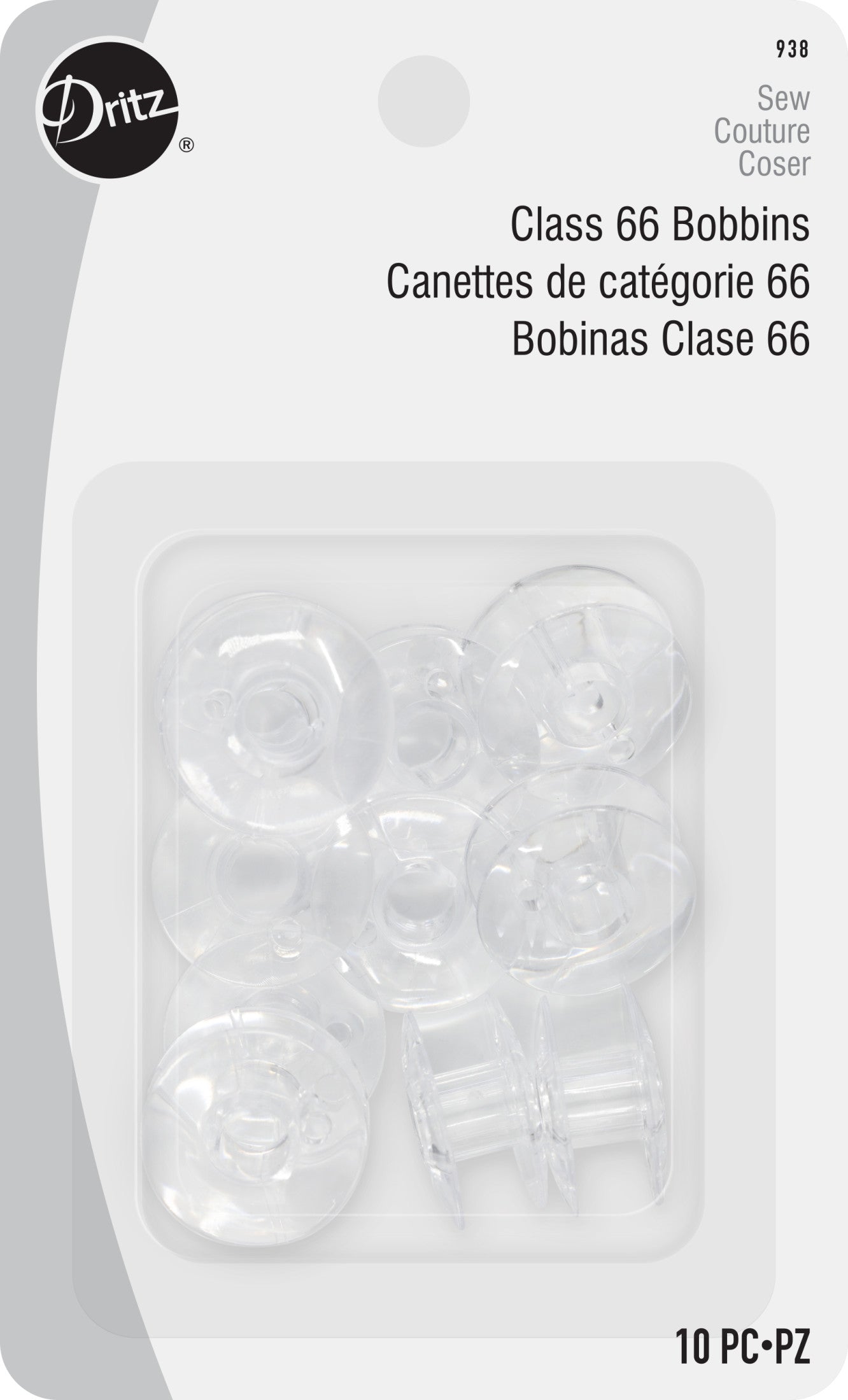 10 Pack Class 66 Clear Plastic Bobbins - Singer #172336-S