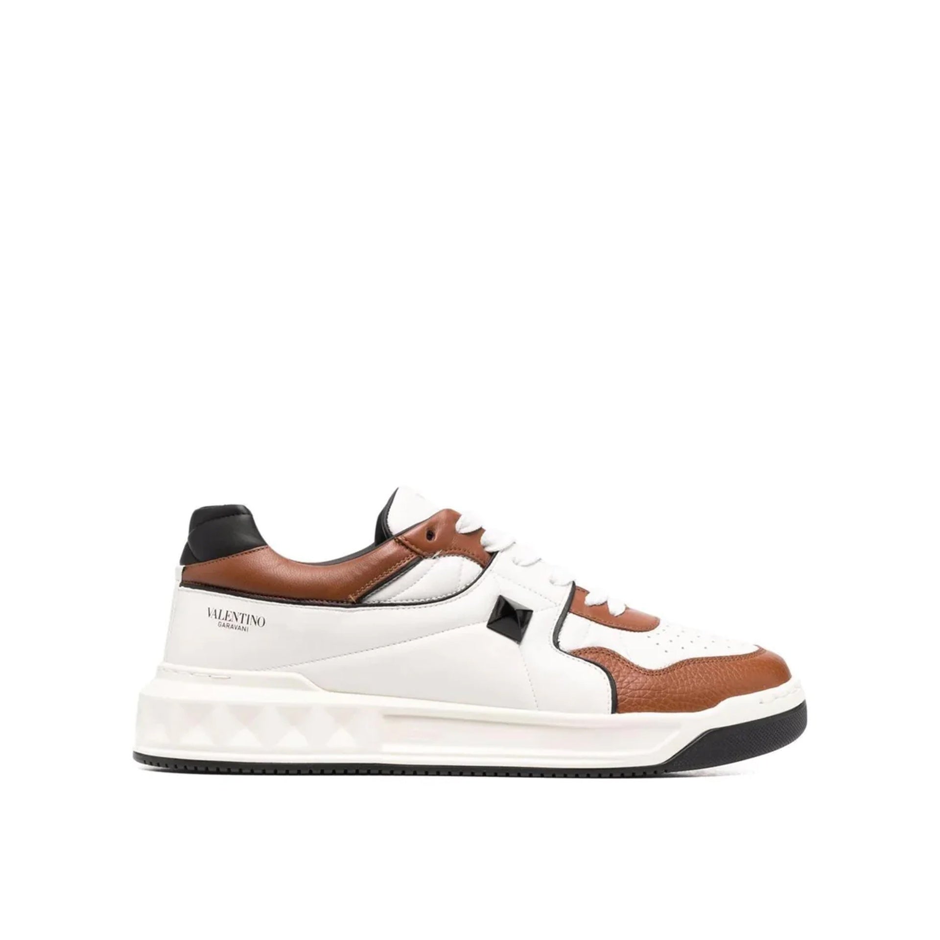 Shop Valentino One Stud Leather Sneakers In White