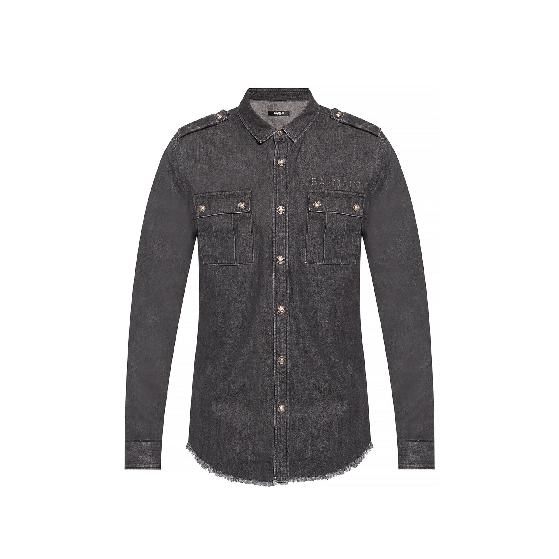 Balmain Cotton Denim Shirt Men In Black
