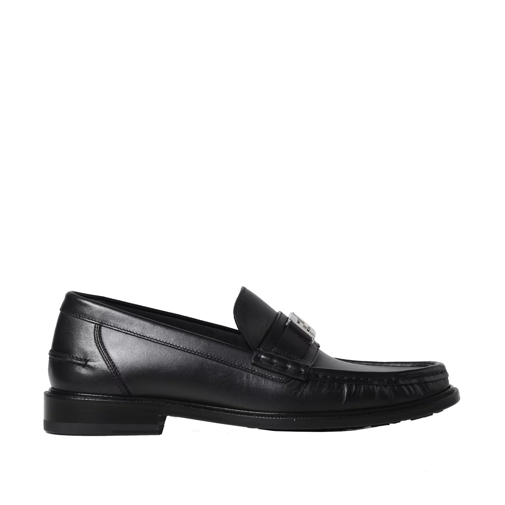 Fendi Ff Leather Loafers In Gray