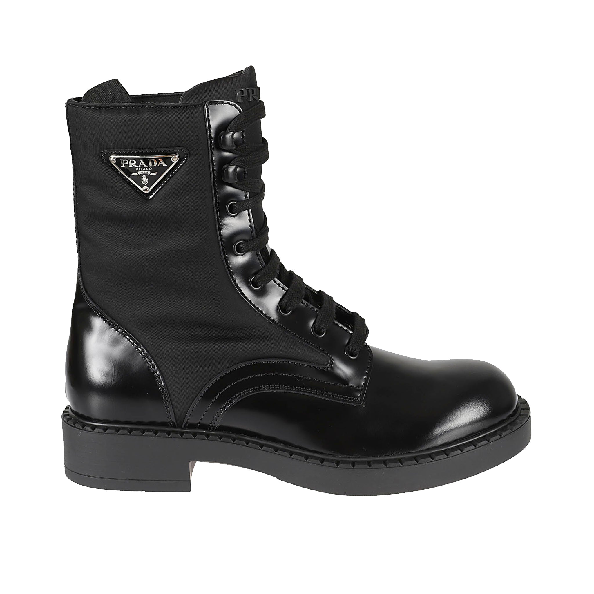 Prada Men's Nylon & Leather Triangle Logo Combat Boots In Black | ModeSens