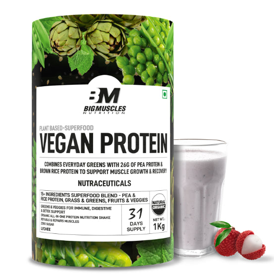 Bigmuscles Nutrition Lychee Vegan Pea Protein With 26g Protein Per Serving (Available in 1.1 lbs & 2.2 lbs)