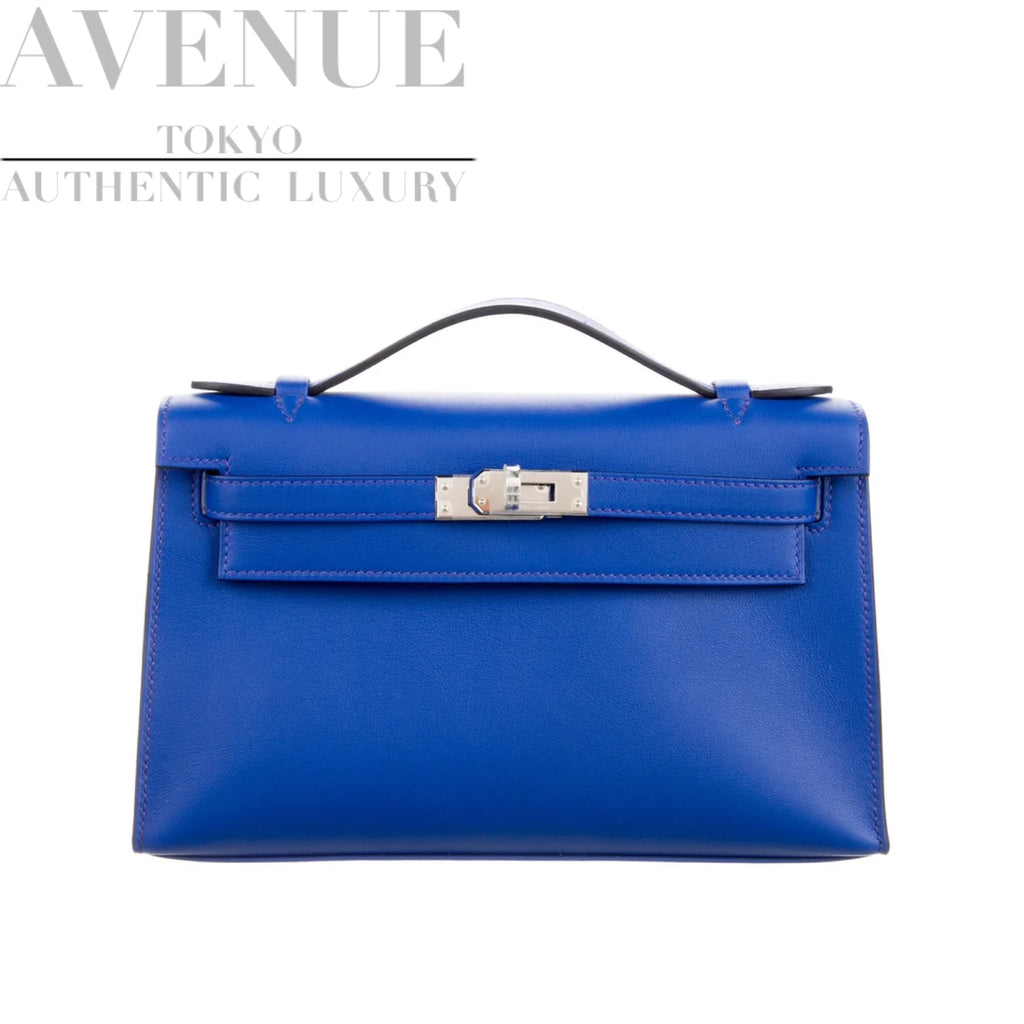 [全新未使用] 2022 Hermes Pochette Kelly Blue Royal Swift 银色硬件 HERMES MINI KELLY  POCHETTE BLEU ROYAL SWIFT SILVER HARDWARE