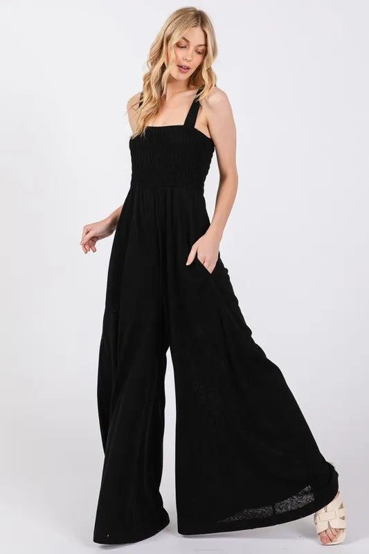 Smocked Flowy Wide Leg Jumpsuit