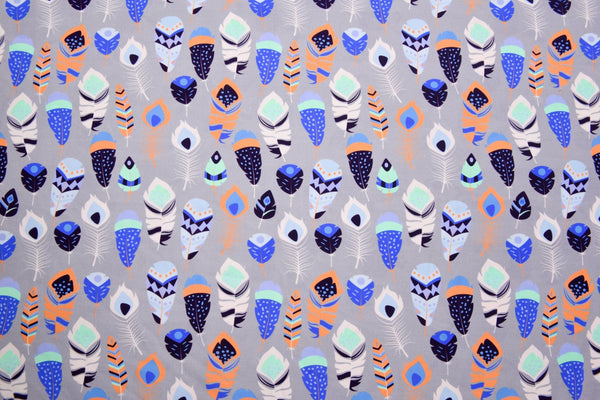 Turquoise Grey Leaves Print Nylon Swimwear Fabric - WJH1253A