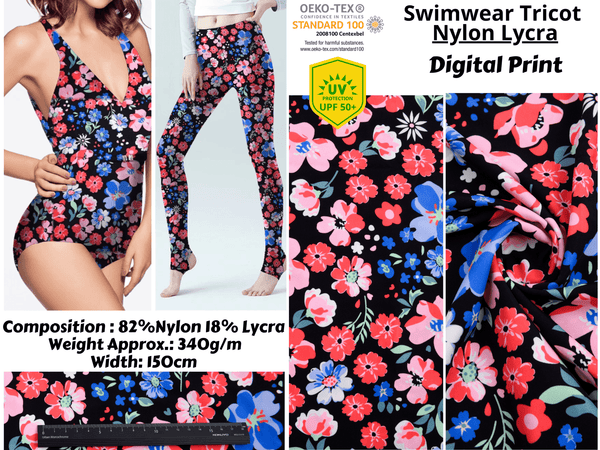 Botanical Garden Print Nylon Swimwear Fabric - WJH1172B