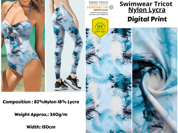 Buy Blue Tornado Print Swimwear Spandex Stretch Fabric, Nylon