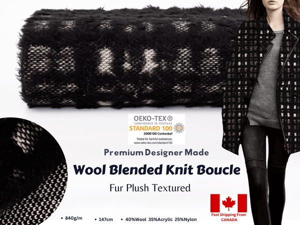 Brown, Charcoal and Off White Striped Plush Boucle Wool Knit - Boucle -  Wool - Fashion Fabrics