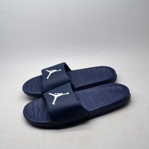 blue and white jordan slides