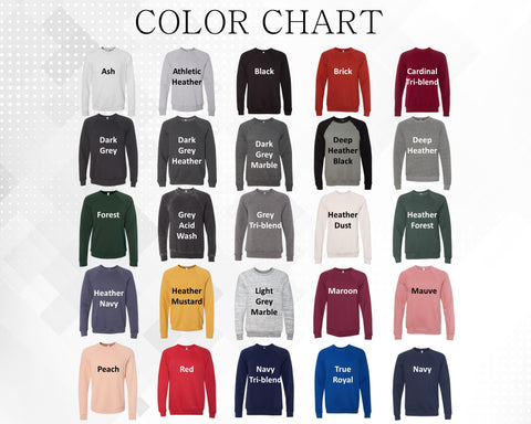 Bella + Canvas Crewneck Sweatshirt Size & Color Charts – Jamin' T ...