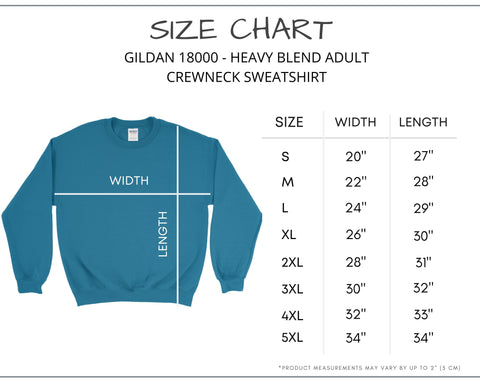 Size Chart Gildan 18000 Unisex Sweatshirt Size Guide