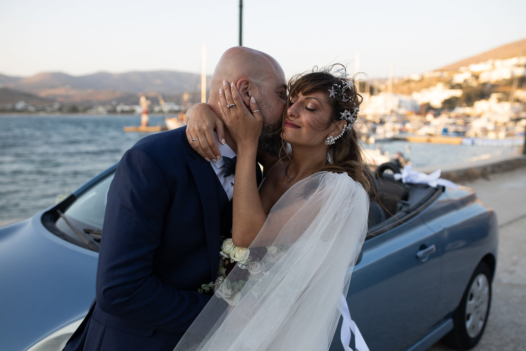 Real Bride Stephanie wearing Bespoke Orion Crown and Ear Cuff