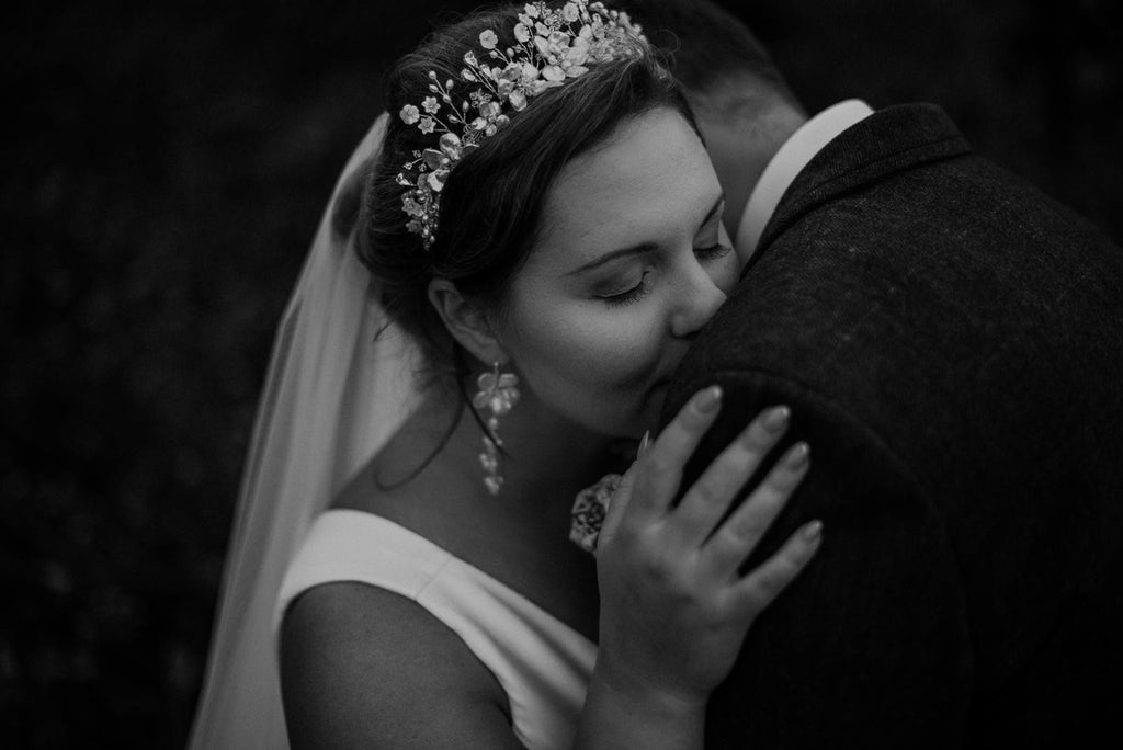 Real Bride Emma wearing Silver Titania Tiara and Matching Flores Earrings