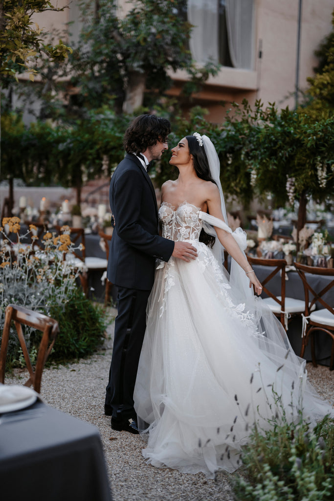 Real bride, Hermione Harbutt, wild rose, Crown, Tiara, brunette bride, regal, royal wedding, hair accessories, headpiece, inspiration, wedding, freshwater pear, pearl, flowers, mother of pearl, crystal, Berta dress from the wedding club, TaliPhotography, Berta muse gown