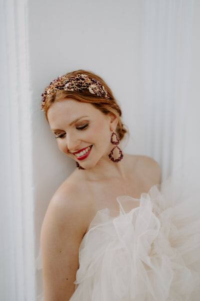 Ameranthine Headdress and Chandelier Earrings