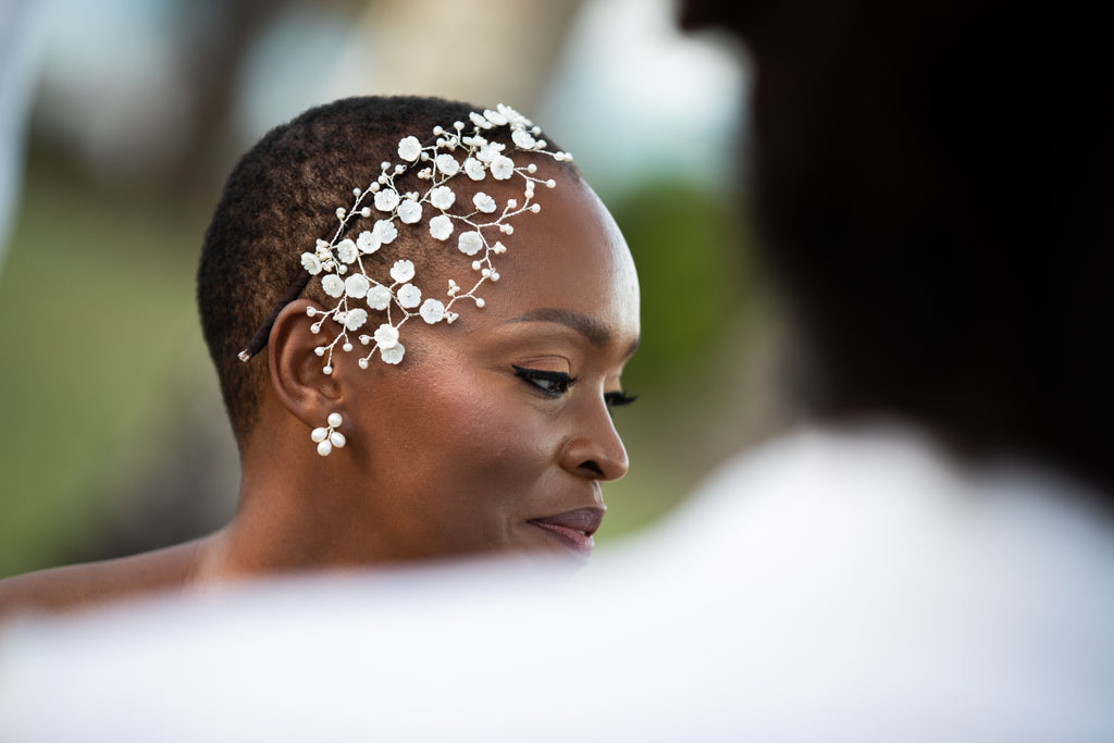 Real bride Caroline wearing Bianca Headdress