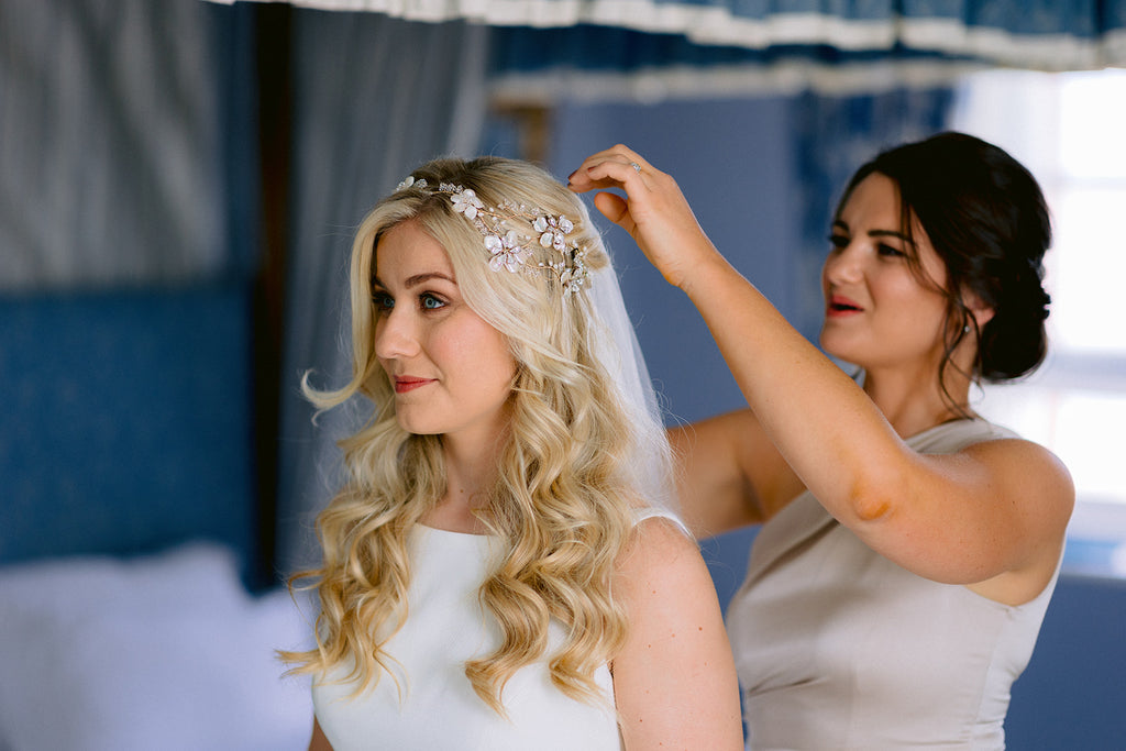 Real Bride Chloe wearing a bespoke Florrie Blossom Headpiece