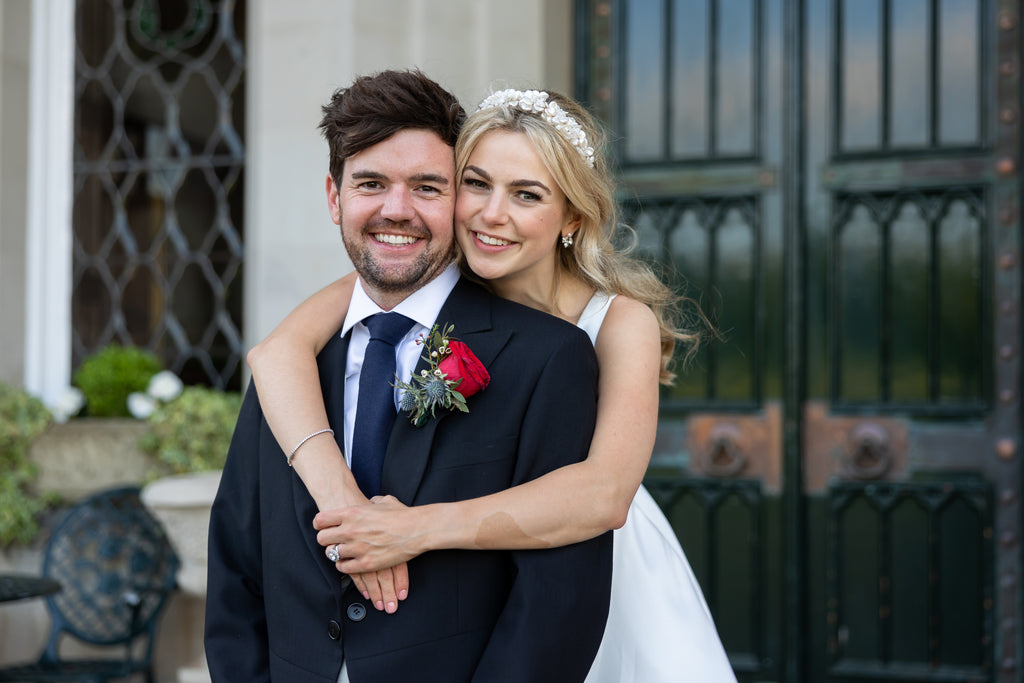 Real bride Emma wearing wild rose tiara