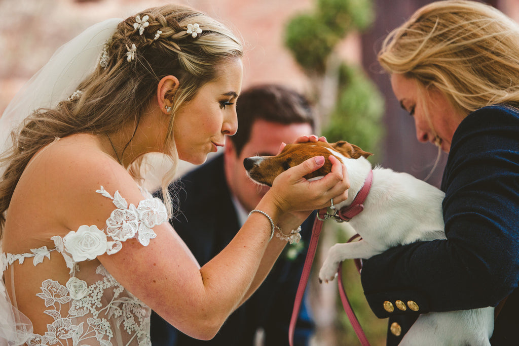 Real bride Fenella wearing Fleurette garland and blossom hairpins