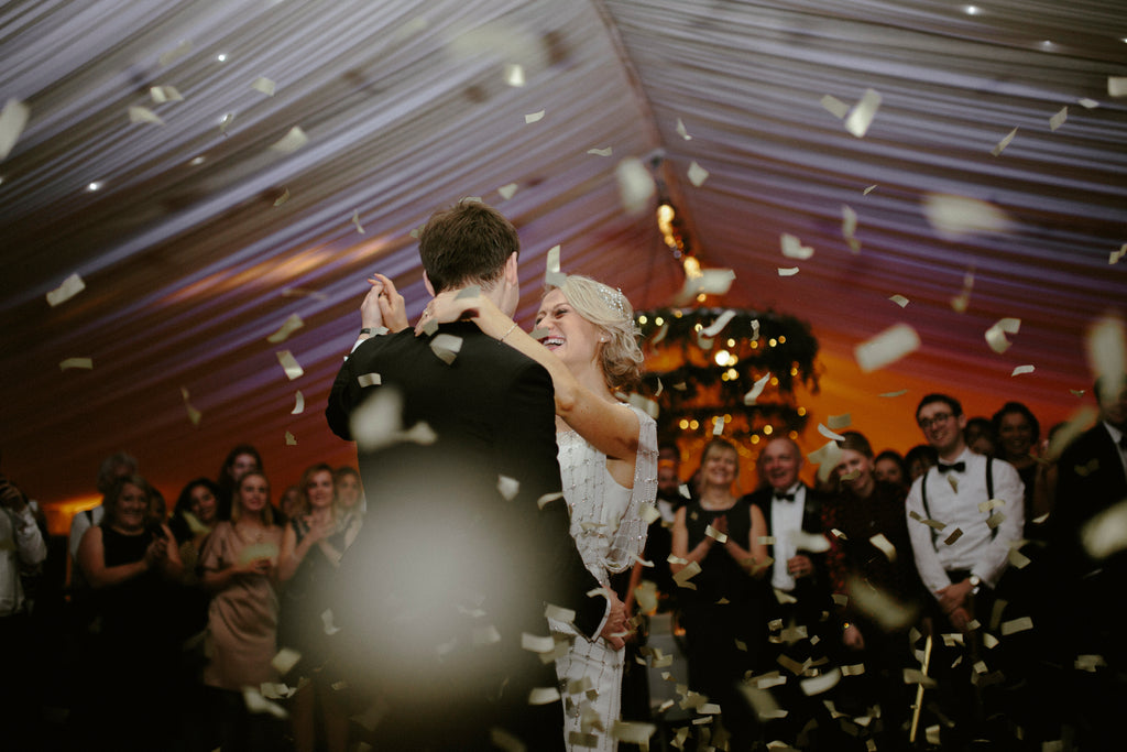 Real Bride Georgie wearing a bespoke dewdrop headpiece