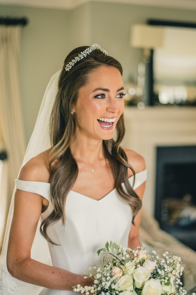 Real Bride Felicity wearing Maiden Tiara - inspired by Pippa Middleton and wearing a Suzanne Neville gown