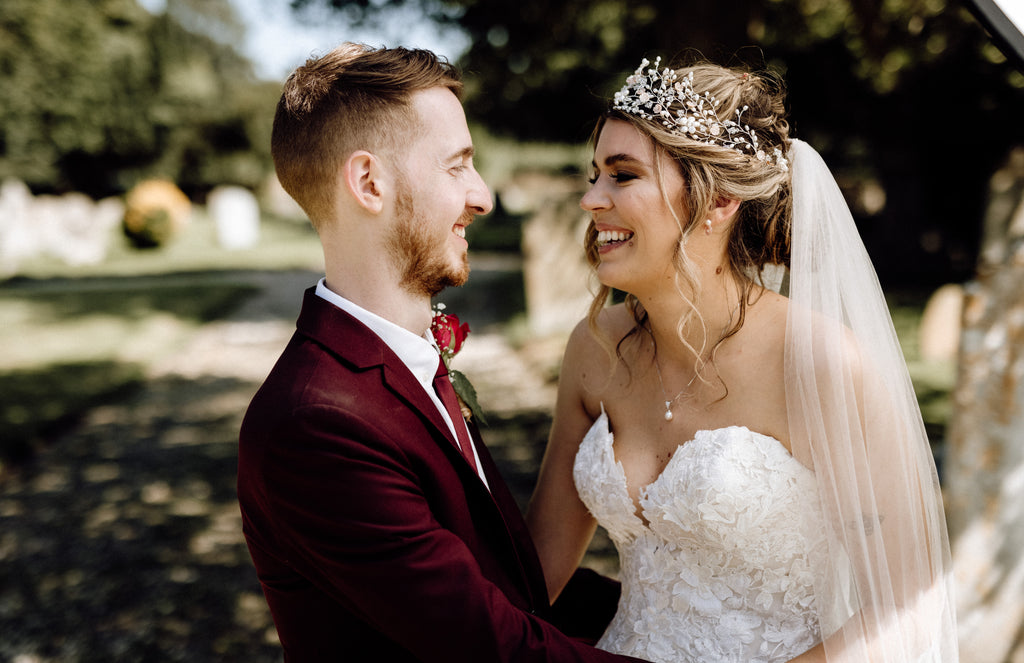 Real Bride Natasha wearing bespoke Sakura Crown