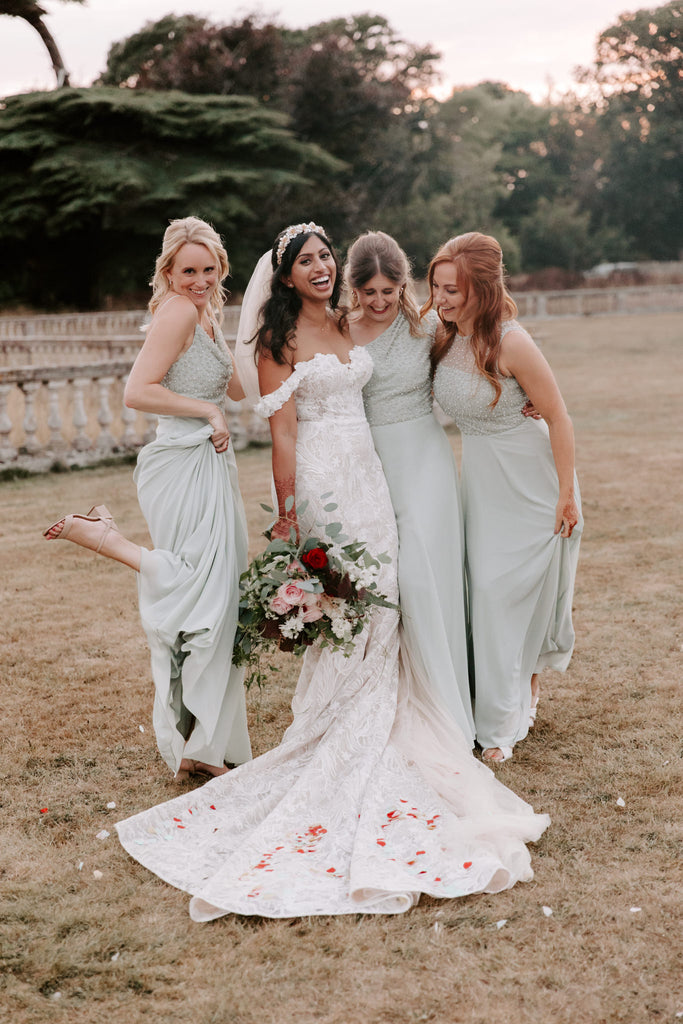 Real bride Priyanca wearing bespoke wild rose tiara