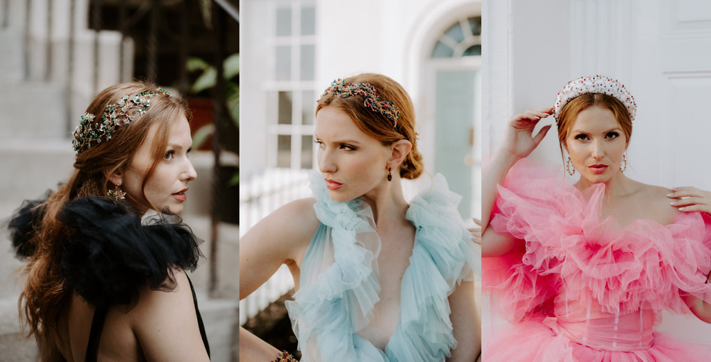 Beautiful hand made hermione harbutt occasion accessories - ivy garland, clo headdress and rainbow crescent