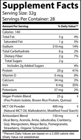 vegan chocolate protein nutrition info