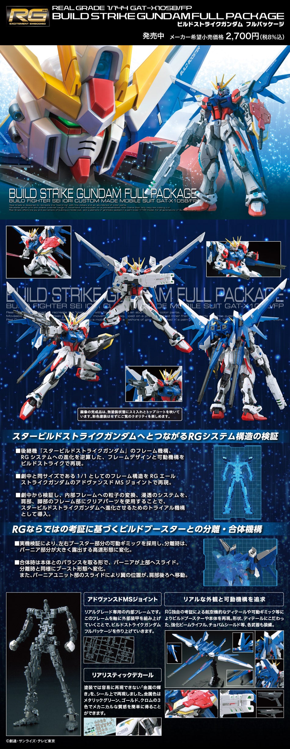 BAS2340121 Bandai RG 1/144 GAT-X105B/FP Build Strike Gundam Full Package Model Kit 4573102630841