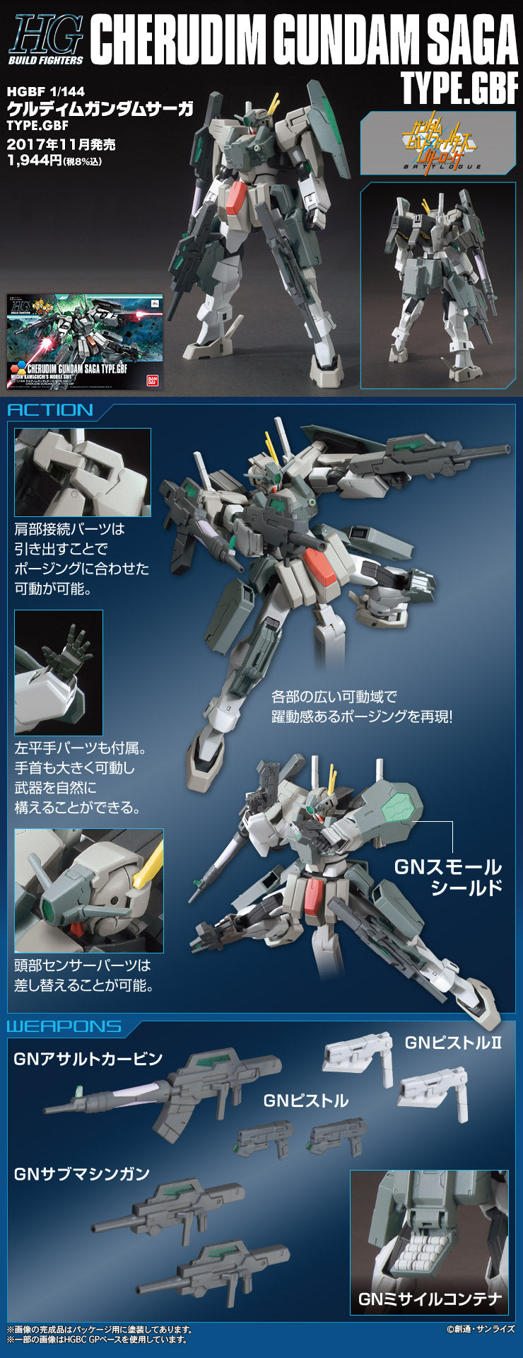 BAS2401230 Bandai HGBF 1/144 GN-006/SA Cherudim Gundam SAGA Type.GBF Model Kit 4573102582539