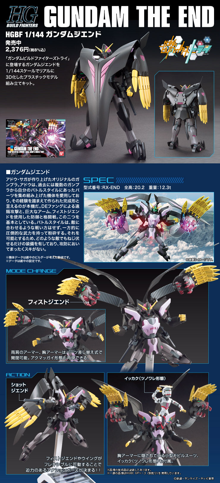 BAS996703 Bandai HGBF 1/144 RX-END Gundam The End Model Kit 4543112967039