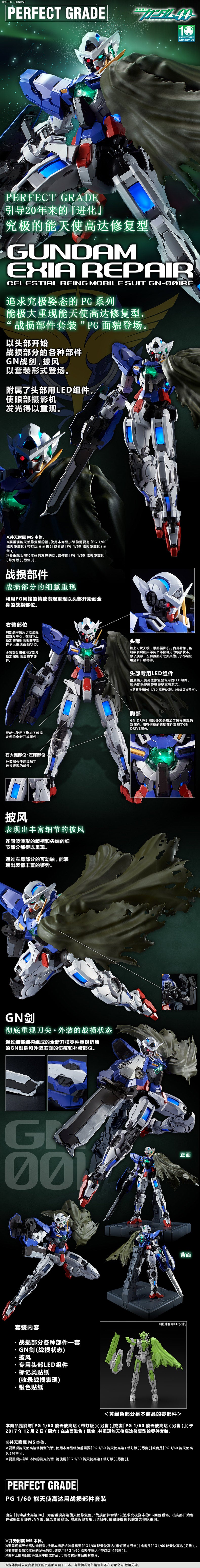 Bandai PG 1/60 Repair Parts Set For PG Gundam Exia Model Kit