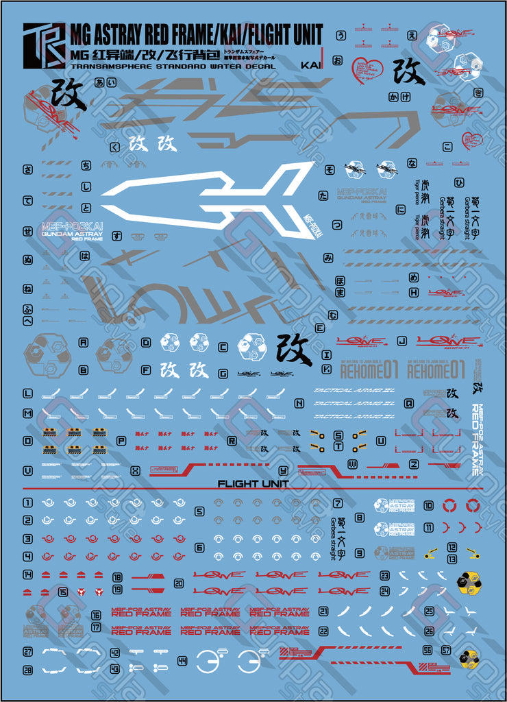 Transamsphere MG Gundam Astray Red Frame and Flight Pack Water Slide Decal