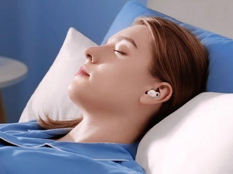 woman sleeping with earbuds