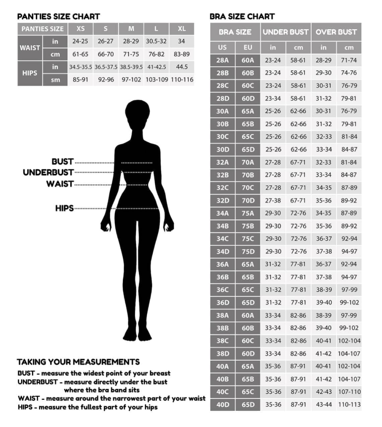 Basic Size Chart for Women's Lingerie