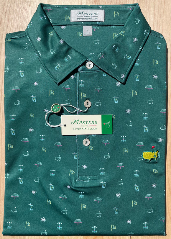 Masters Peter Millar Green Icons Print Men's Polo Shirt (Size Extra L