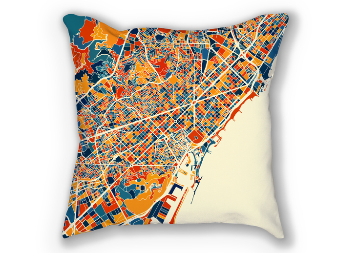 Barcelona Map Pillow - Spain Map Pillow 18x18
